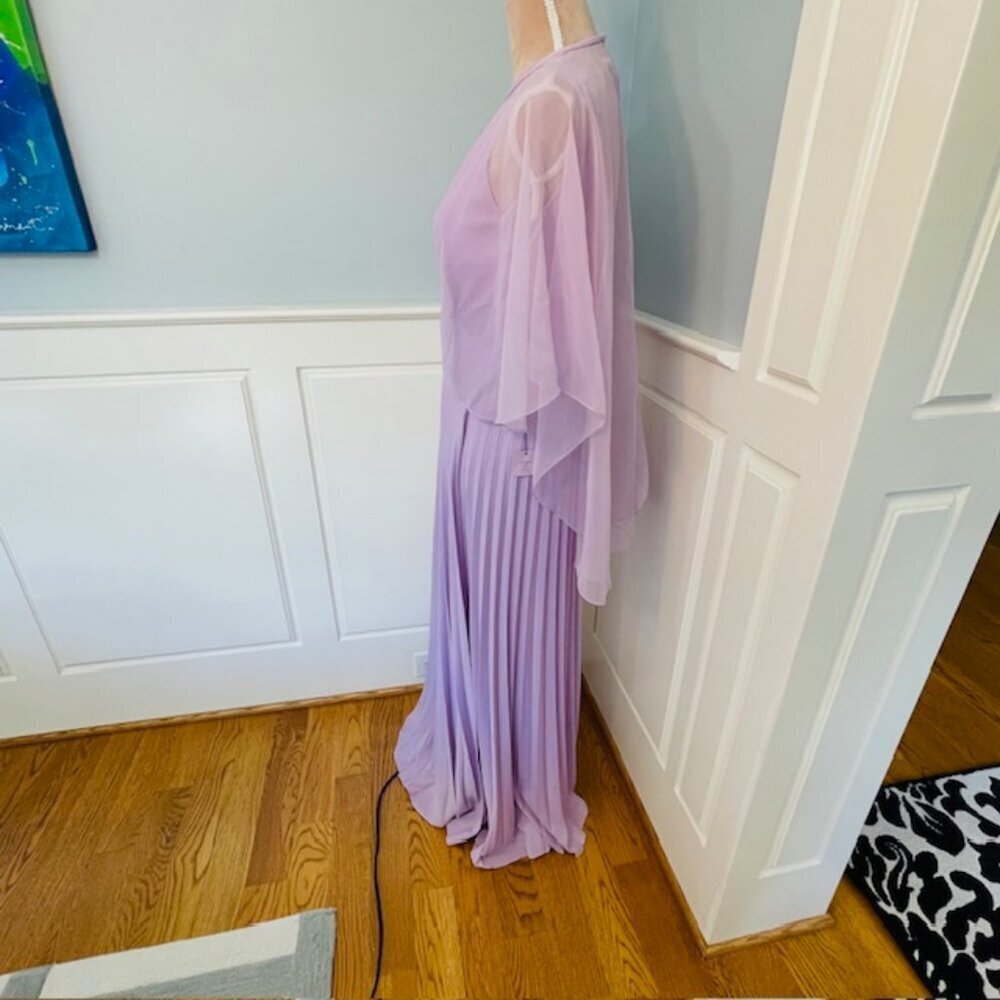 Vintage 1970's NOS Pleated Butterfly Batwing Cape Maxi Dress Lavender Small - Picture 5 of 10